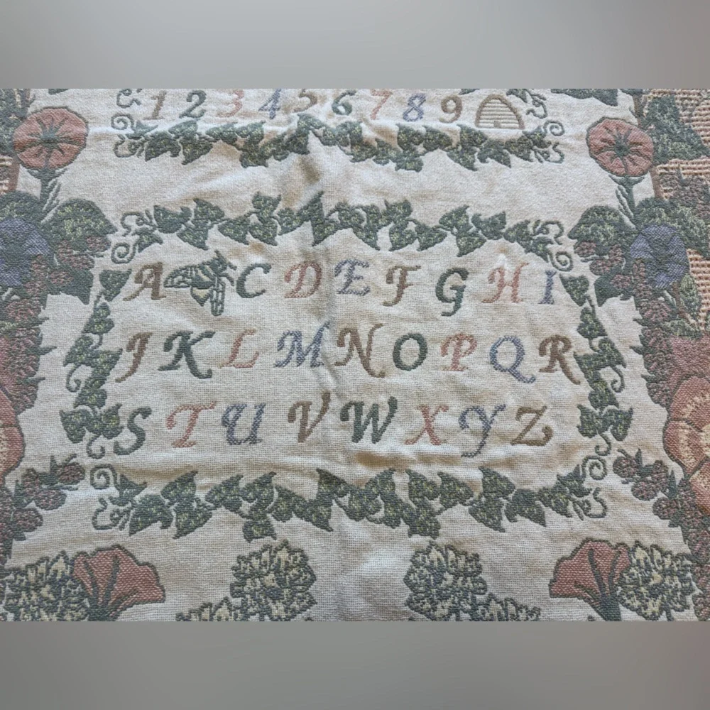 Vintage Beehive alphabet nursery pastel tapestry blanket